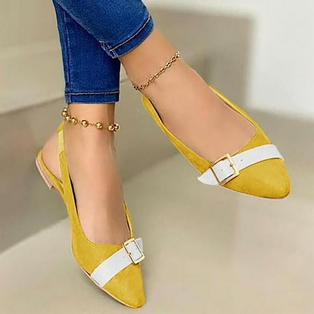 

HIBRO Women Casual Color Matching Elastic Band Flat Pointed Toe Sandals Single Shoes