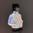 thumbnail image 2 of Chaqueta de algodón reflectante colorida con cuello alto corto, chaqueta de algodón láser de moda para mujer, 2 of 5
