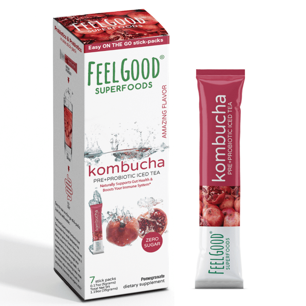 FeelGood Superfoods Kombucha Iced Tea Packets, Delicious Pomegranate