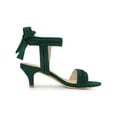 thumbnail image 3 of BLISSFUL STEP Women Open Toe Ankle Bow Tie Mid Heels Sandals Dark Green 6, 3 of 7