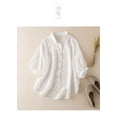 thumbnail image 1 of Camisa plisada de manga corta con cuello farol para mujer, blusa de trabajo con botones Sincero Ropa, 1 of 5