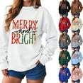 thumbnail image 2 of zaveiop Oversized Christmas Pullovers Women Merry Bright Colorful Letter Printed Sweatshirt Christmas Long Sleeve Sweatshirt (Z-Pink, XL), 2 of 6