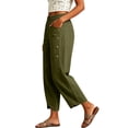 thumbnail image 6 of longantii Linen Capri Pants for Women Cropped Boho Wide Leg Palazzo Pants Elastic Waist Summer Beach Lounge Pant Side Button Casual Capri Trousers with Pockets Army Green L, 6 of 7