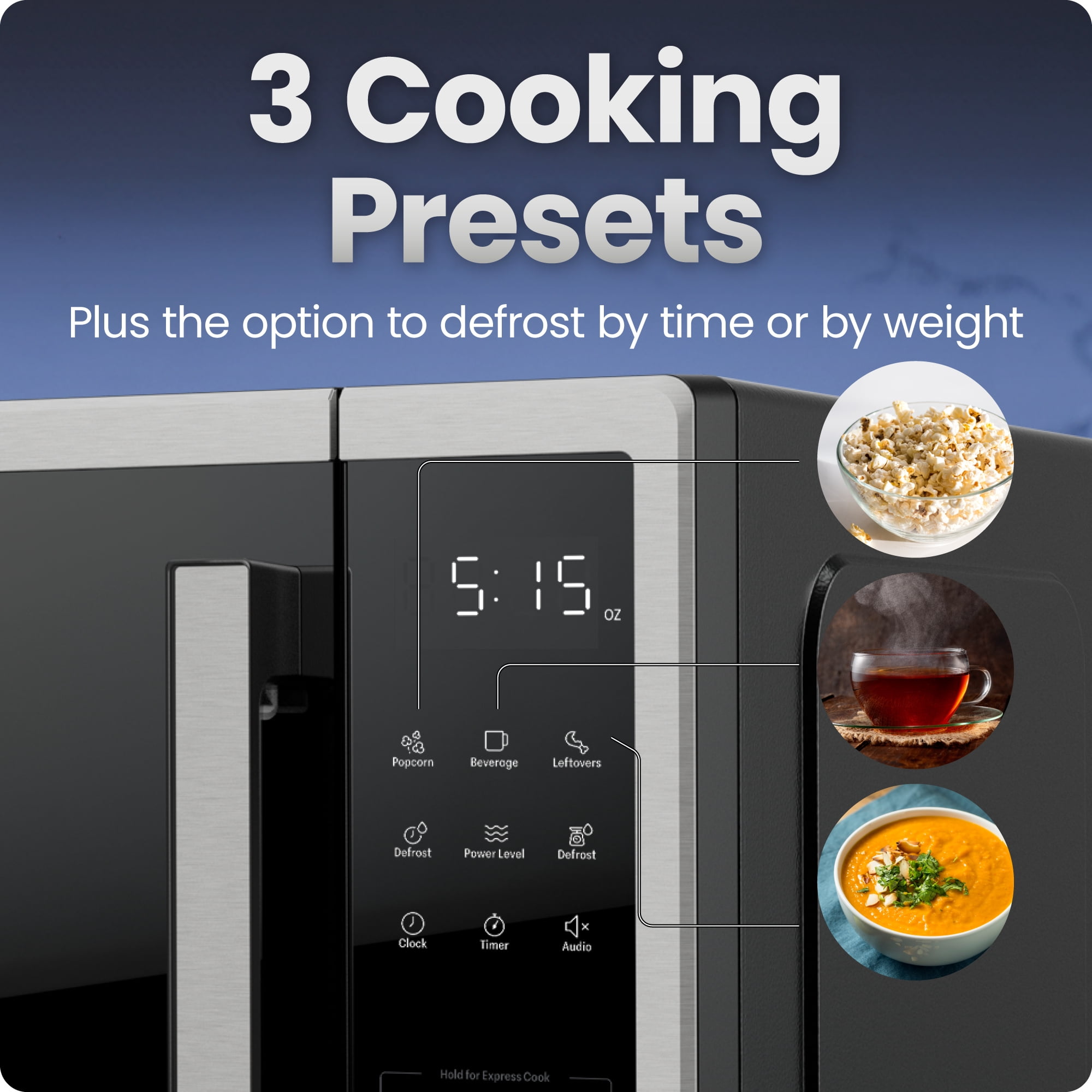 Chefman Countertop Microwave Oven 1.1 Cu. Ft., 1000W, 3 Presets, & 10 Power Levels – Stainless Steel