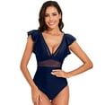 thumbnail image 7 of Generic Women's One Piece Swimsuit Deep V Neck Cutout Bathing Suits Ruffle Shoulder Mesh Tummy Control Ruched Swimwear, 7 of 7