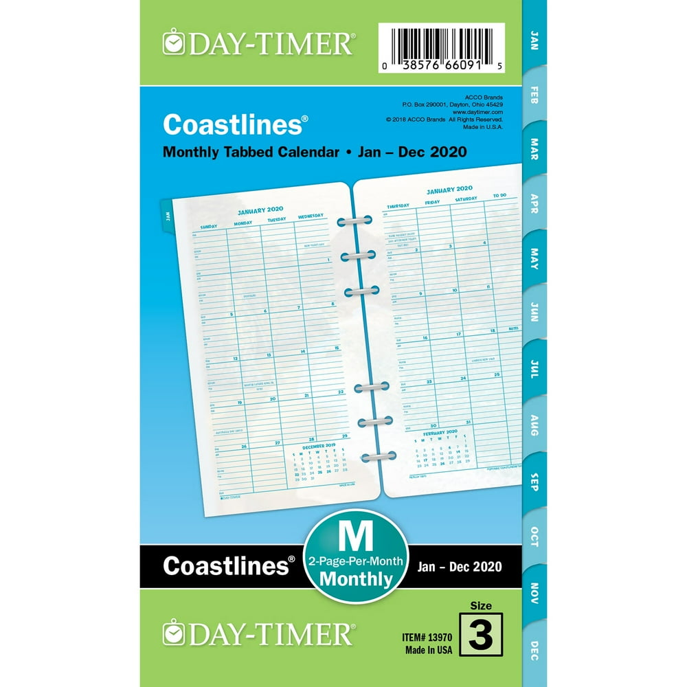 DayTimer Coastlines 2PagePerMonth Tabbed Calendar Refill Portable
