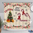 thumbnail image 1 of Whimsical Christmas Shower Curtain with Decorated Tree & Festive Banner, 1 of 5