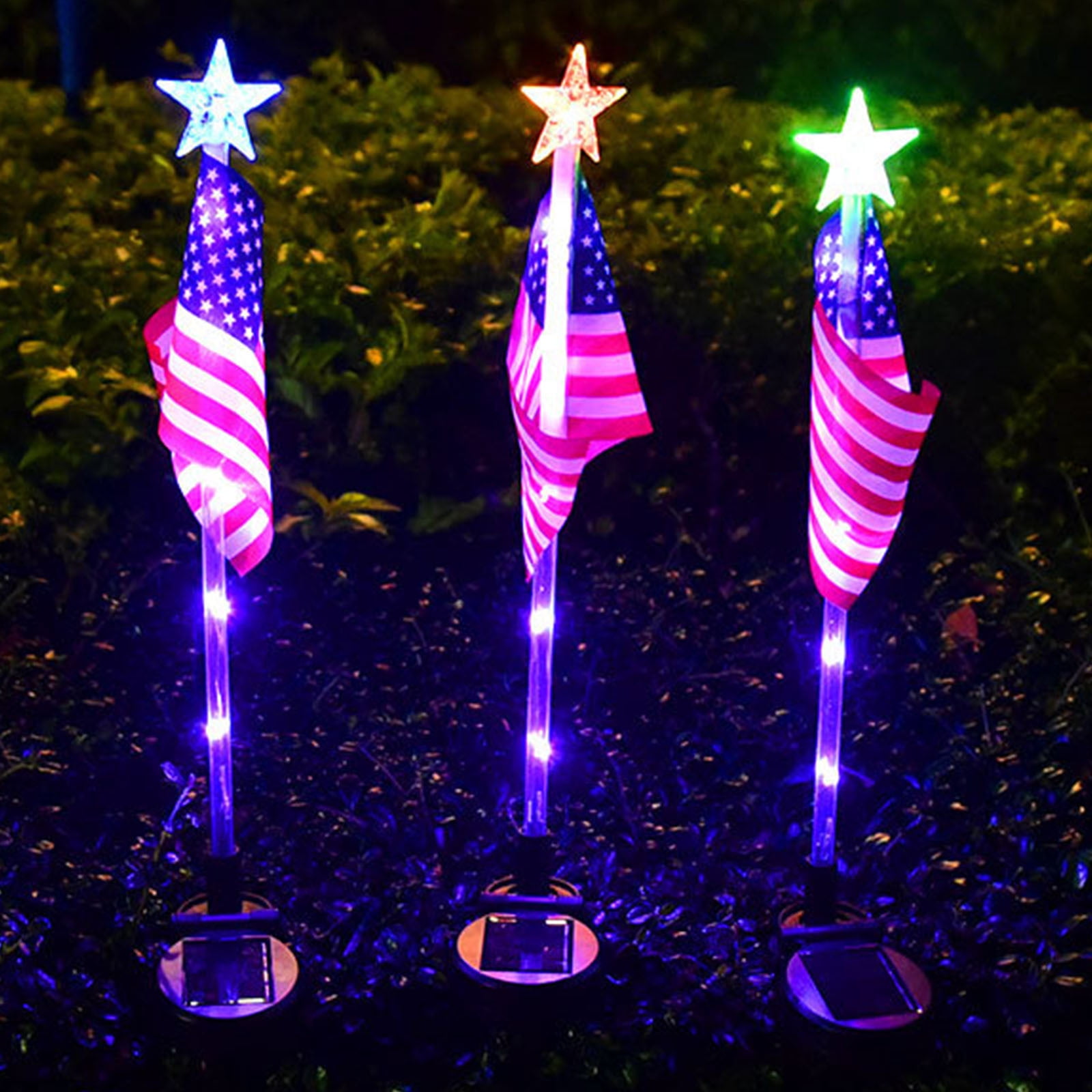 Matoen 2 Pack LED American Flags Solar Lights, Glowing Acrylic Solar American Flags Outdoor Waterproof, Red White Blue Lights, Long Lasting American Flags Solar Lights for Outside