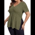 thumbnail image 2 of Blusas de Talla Grande para Mujer, Informales, con Cuello en V, Corta y Dobladillo Dividido, para Verano Verde 4XL, 2 of 8
