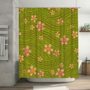 Green Japanese Style Flowers Pattern Shower Curtain, Waterproof Bath Curtains for Bathroom Decorations, 72 x 72 inches