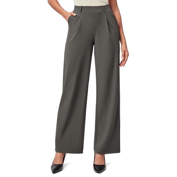 Fashionable Women's Stretch Pants, Work Business Casual Pants with Pockets, Western Style Dress Pants, Elastic Waist Office Trousers for Women,Dark Gray,2XL