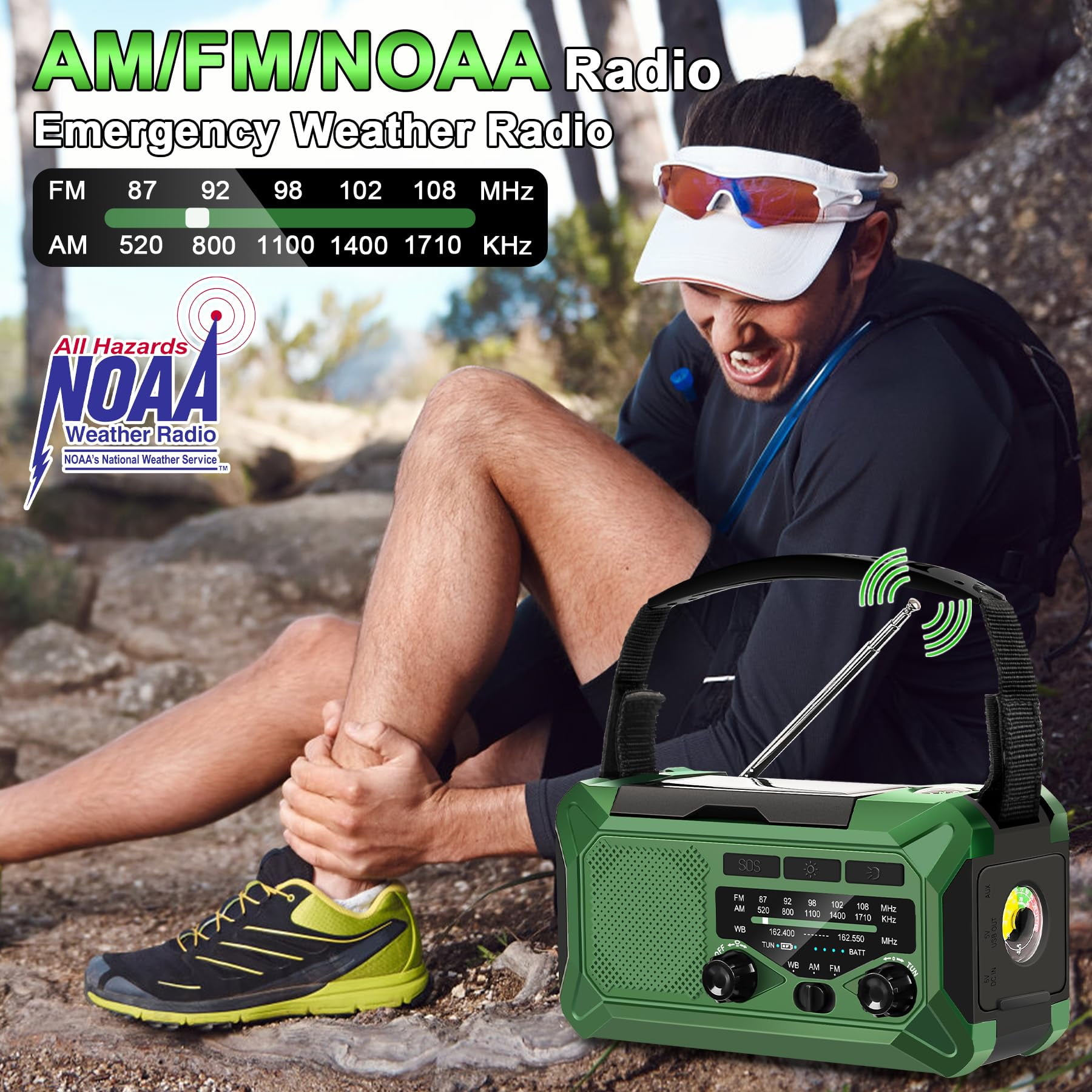 KOGYAS 10000mAh Emergency Weather Radio with LED Flashlight, AM/FM NOAA Portable Weather Alert Radio,Solar Powered Radio with Phone Charger,USB Charged,Headphone Jack,SOS Alarm,Compass