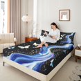 thumbnail image 4 of Manfei Romantic Butterfly Twin Sheet Sets, Black Blue Marbling Twin Fitted Sheet, Modern Fashion Artwork Flat Sheet, Lightweight Room Decor, 3pcs, 4 of 7