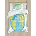 thumbnail image 3 of Earth Duvet Cover Set King Size, Hand Drawn Watercolor Style Earth Kids Art with Color Stains, Decorative 3 Piece Bedding Set with 2 Pillow Shams, Pale Blue Yellow Pistachio Green, by Ambesonne, 3 of 3