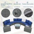 thumbnail image 5 of 10 Piece Outdoor Half-Moon Furniture Set, Wicker Sectional Conversation Set with 2 Storage Box and Glass Coffee Table, Waterproof Patio Curved Sofa Set with Cushions, Blue, 5 of 8
