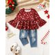 thumbnail image 3 of Traje navideño CARETOO para niña, camisa con volantes, jeans de mezclilla, 3 of 4