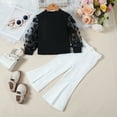thumbnail image 2 of Hpapadks Baby Girl Outfits Flower Lace Long Sleeve Solid Tops Long Flared Pants and Belt Baby Girl Clothes Black 18 Months-24 Months, 2 of 6