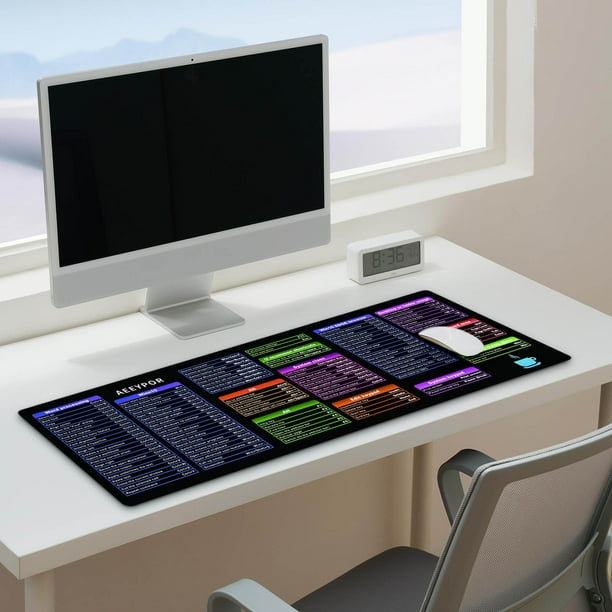 Teclas de atajo en inglés Mouse Pad | Alfombrilla de teclado de escritorio extra grande | Accesorio para Ordenador de Oficina | Goma Natural Antideslizante | 300x600mm & 300x700mm | Bordes cosidos