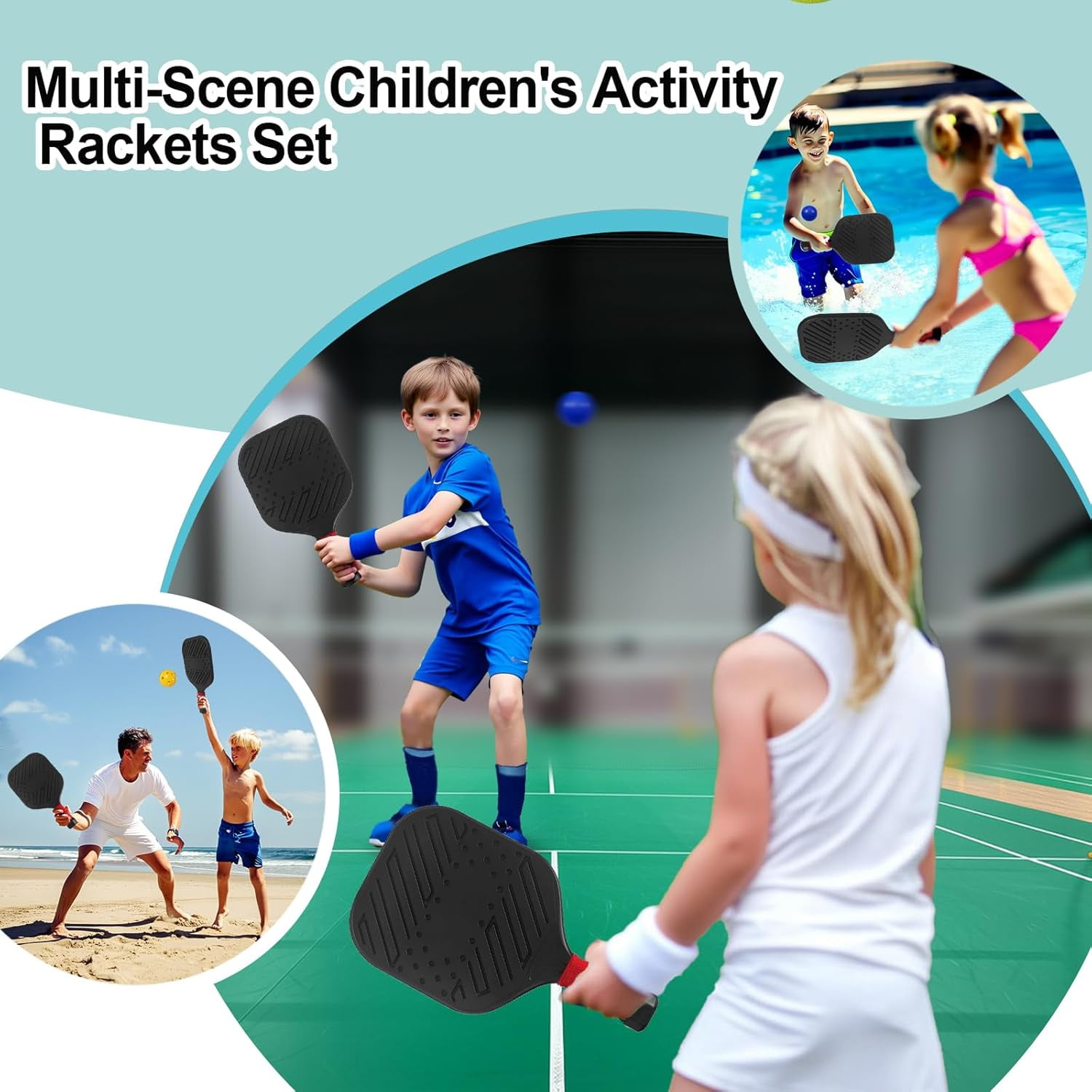 Rorland Waterproof Lightweight Pickleball Paddles Set,Beach Pool Toys Fun Play Sport Game, 2 Silence Balls and 2 Pickleballs, Ideal for Indoor Outdoor Activities