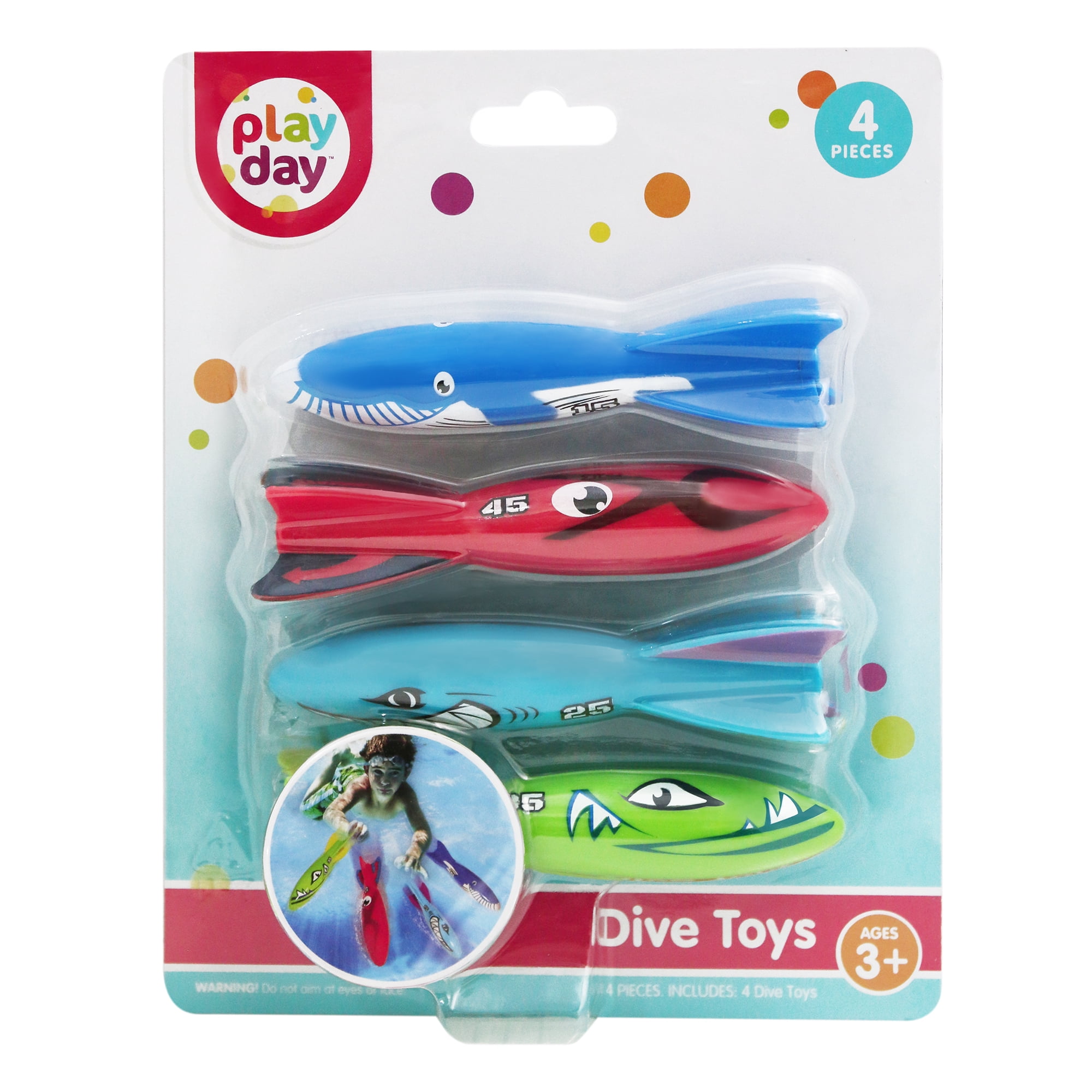 Play Day Diving Torpedoes 4-Pack Kids Pool Dive Toys Underwater Summer Family Fun, Ages 3+