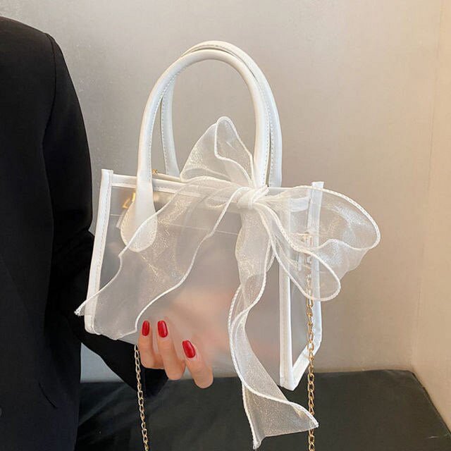LinYooLi Versatile Hand Bag for Women Summer Korea Fashion Transparent Jelly Texture Bolso Ribbon Bow Crossbody Bag