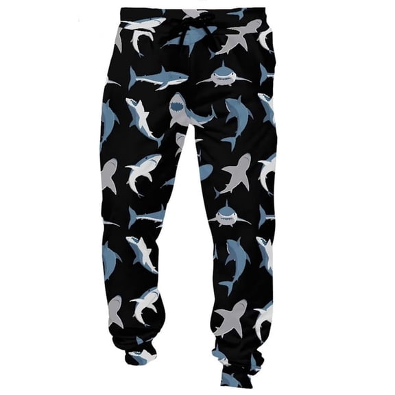 Graphic Pajama Pants for Men Casual Full Shark Printed Comfortable Joggers Slim Fit Stretchy Pant