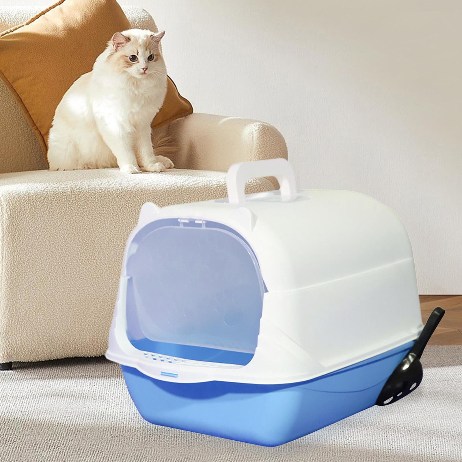 Hooded Cat with Lid Enclosed Cat Toilet Reusable Cat Litter Tray Blue