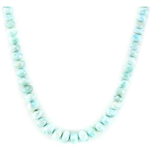Sterling Silver Larimar Necklace Smooth Stone Solid Strand Chain, 20" Designed for Adult Women