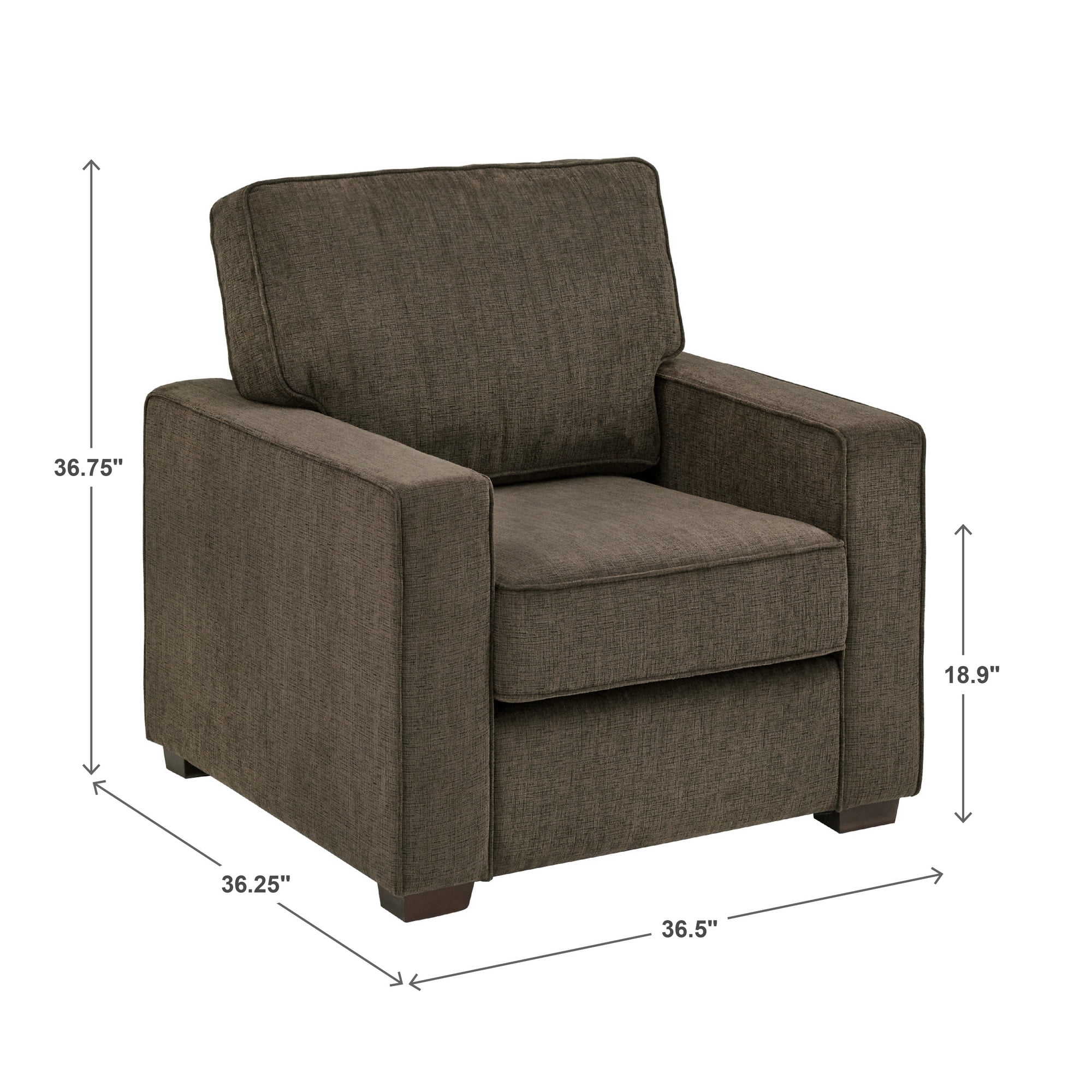 Weston Home Svolvar Modern Fabric Upholstered Square Arm Chair, Brown Chenille Fabric