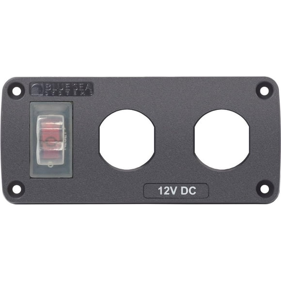 Blue Sea Switch Panel 4364-BSS With 1 Rocker Switch; 1 Positions; 12 Volt DC; Polycarbonate/ABS; With 1 Circuit Breaker; Two Blank Socket