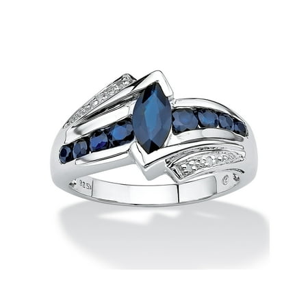 Wonderland Blue Enamel Ring 1.28 TCW Marquise-Cut Genuine Midnight Blue Sapphire Platinum over Sterling Silver Ring ()