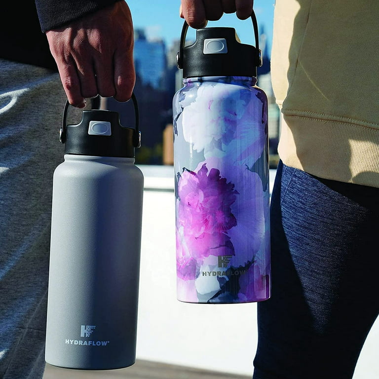 Hydraflow Hybrid - 25oz Triple Wall Vacuum Insulated Bottle with Flip Straw  - Insulated Water Bottle - Stainless Steel Bottle - Water Bottle with Straw  - Reusable Water Bottle - Strawberry 
