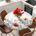 thumbnail image 2 of Spring Floral Round Tablecloth 36-44 Inch Round Fitted Table Cloth with Elastic Edge, Yellow Pink Pastoral Flowers Watercolor Waterproof Table Cover Protector for Outdoor Picnic Party Dining, 2 of 6