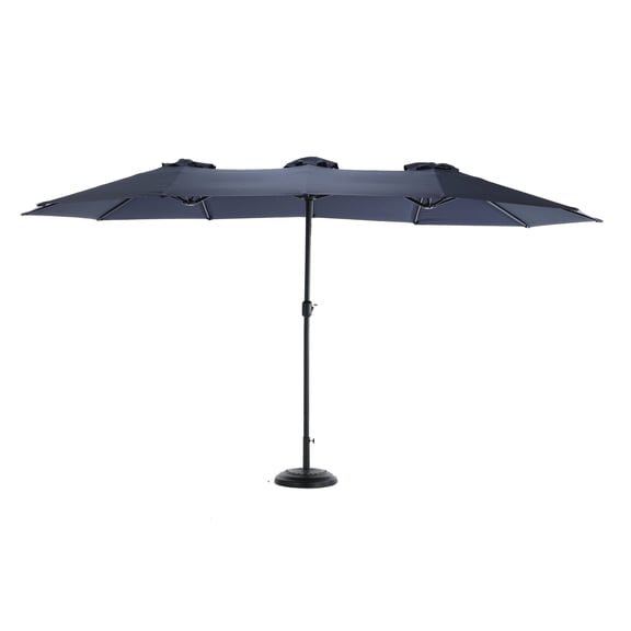 14.8 Ft Navy Blue Rectangular Patio Umbrella - Double Sided, Crank Lift, 12 Steel Ribs