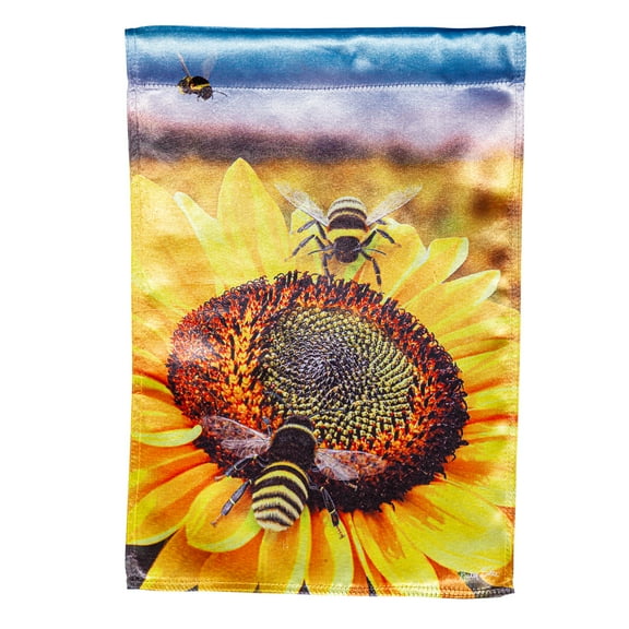 Bees on the Sunflower Luster Garden Flag