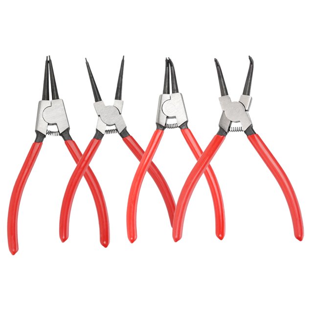 Juego de 4 alicates para anillos de retención de 7 con mordazas rectas y curvas, herramientas de reparación de automóviles, kit de alicates multiusos