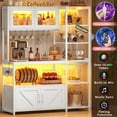 thumbnail image 5 of Itaar Bakers Rack with Power Outlet and LED Light, 45.3 Inch Farmhouse Coffee Bar Cabinet, Kitchen Microwave Stand with Storage, Glass Cabinet, Goblet Holder and 8 Hooks (White), 5 of 6