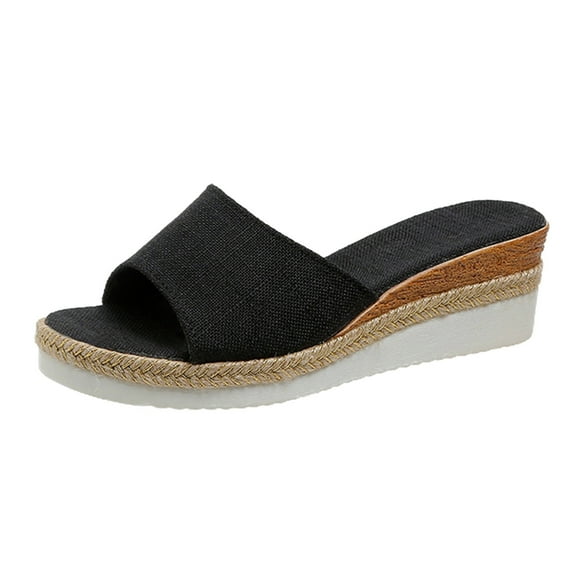 Ketyyh-chn99 Shoes for Women Slide Bathroom Sandals for Women Cloth Open Toe lightweight Breathable Casual Beach Comfortable Walking Slope Heel Non Slip Sole Sippers (Black, 8.5)