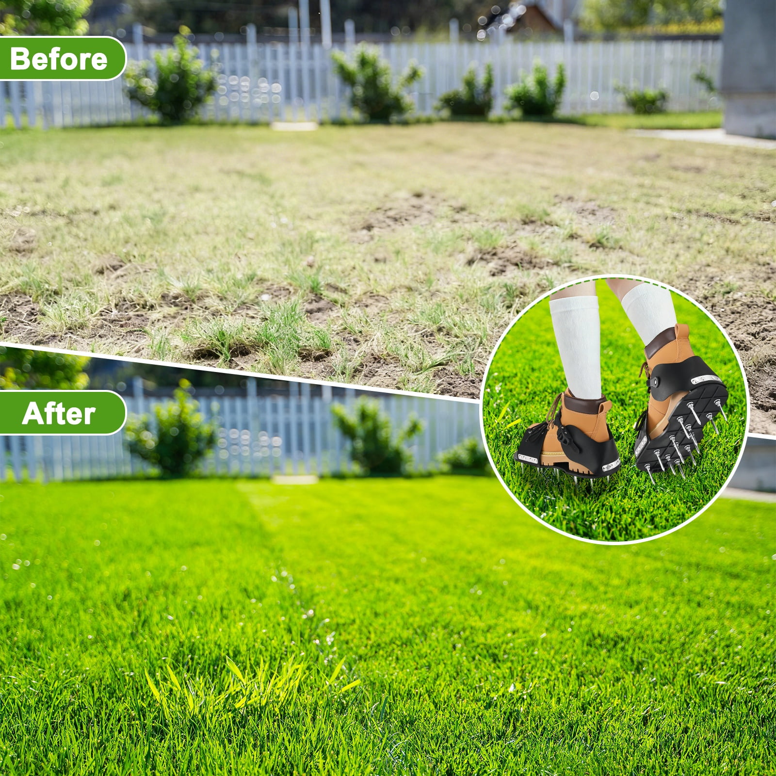 Uxcell 1-Set Lawn Aerator Shoes with Hook and Adaptable Straps with 26 Nails for Gardens [Black]