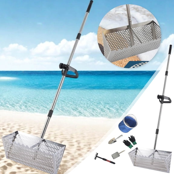 Leatfisat Detachable Long Handle Sand Rake Set With Accessories, Beach Mesh Shovel And Bucket – Complete Kit For Sand Flea Raking And Shore Activities