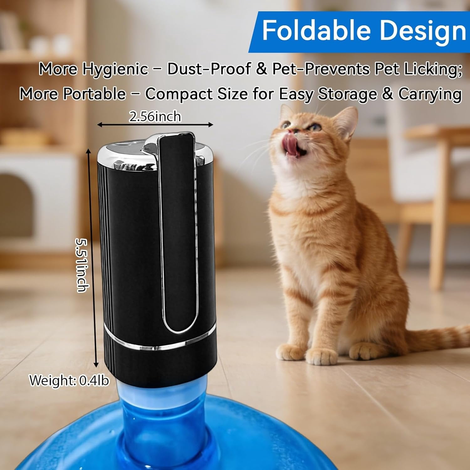 Water Dispenser for 5 Gallon Bottle, Portable USB  Electric Water Pump, Foldable Spout, Water Jug Pump for Camping, , Office