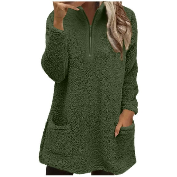 ABATAB Womens Fleece Pullover Quarter Zip Fuzzy Sweatshirts Stand Collar Long Sleeve Casual Fall Winter Tops with Pockets