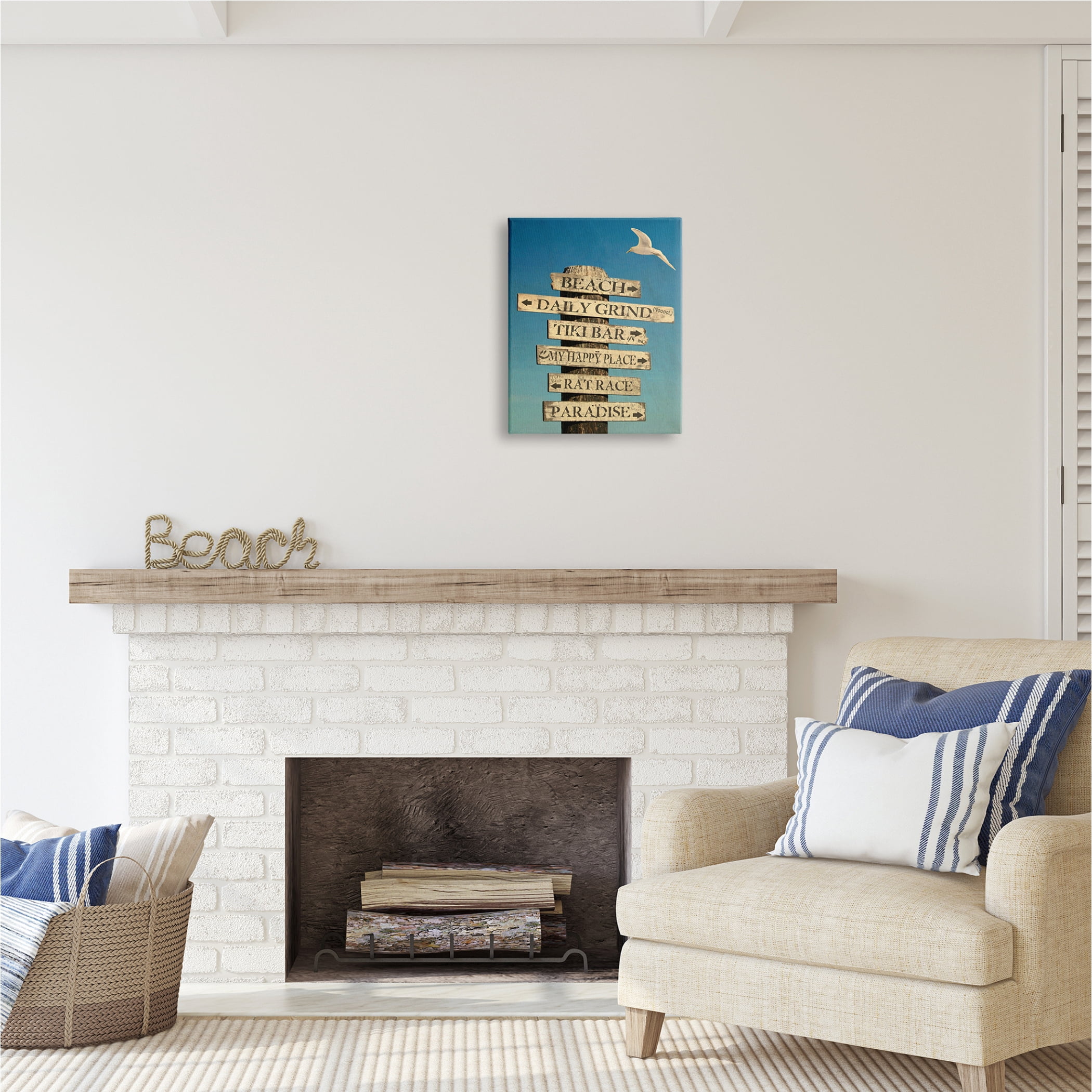 Stupell Industries Funny Beach Directions Sign Animals & Insects Painting Gallery Wrapped Canvas Print Wall Art, 16 x 20