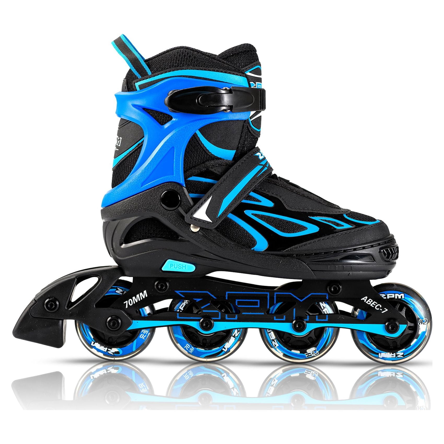 2PM SPORTS Vinal Girls Adjustable Inline Skates with Light up Wheels Beginner Skates Fun Illuminating Roller Skates for Kids Boys and Ladies - Blue X-Large(7M/8W-10M/11W US)