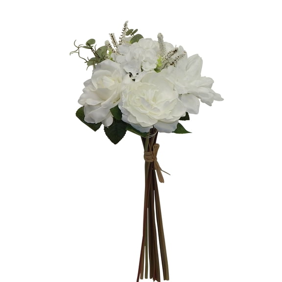 Off-White Peony Rose Hydrangea Dahlia 23in Artificial Polysilk Faux Greenery Fake Flower Bouquet for Craft Home Bush Table Arrangement Ceremony Wedding Arch Floral Wall Aisle Decor (Cream, One each)