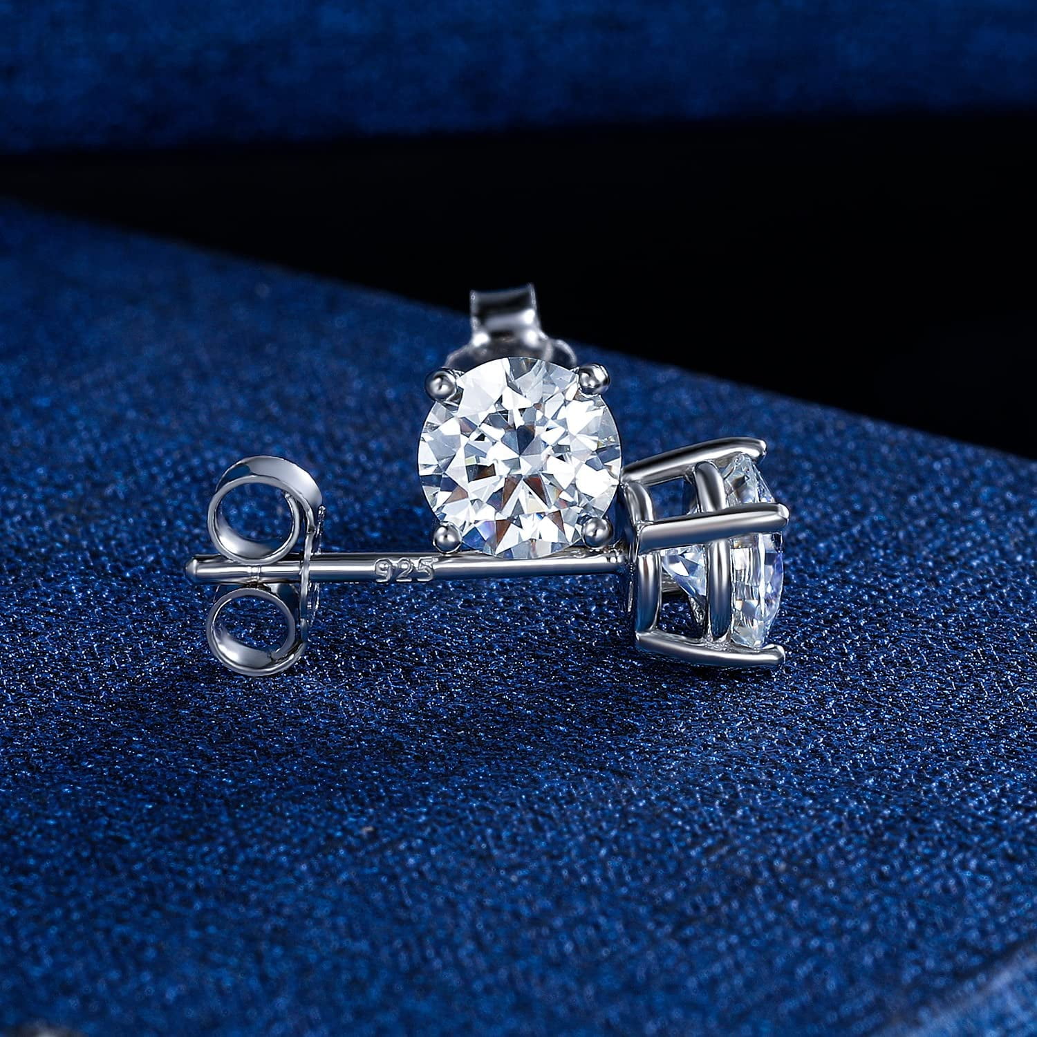 GEMSME 925 Sterling Silver Filled White Gold Plated 4 Prong Round Clear Moissanite Stud Earring for Women 3/4/5mm Pack of 3 Pairs