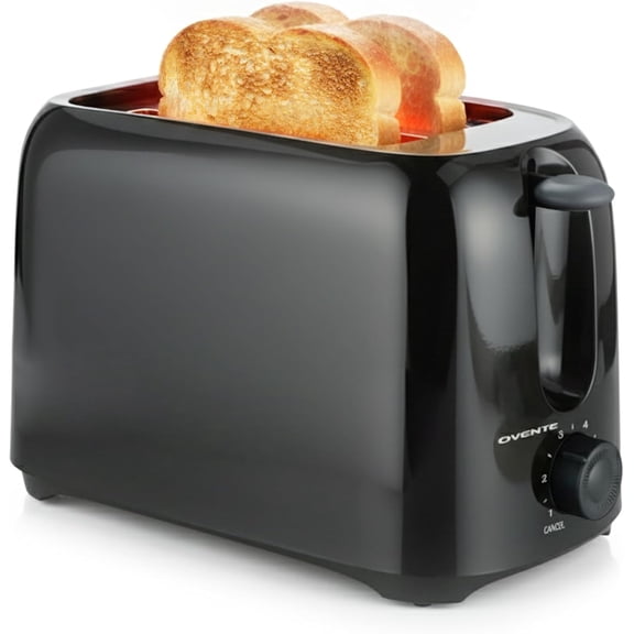 OVENTE Electric 2 Slice Toaster Machine with 6-Shade Browning Selector Setting, Compact Design and Removable Crumb Tray, 700W Power Perfect for Toasting Bread, Thin Bagels and Waffles, Black TP2210B