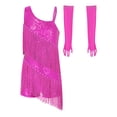 thumbnail image 4 of TiaoBug Girls Sequins Latin Dance Dress Tassel Leotard Fringed Bodysuit with Gloves Ballroom Dancing Outfit Hot Pink 8, 4 of 6