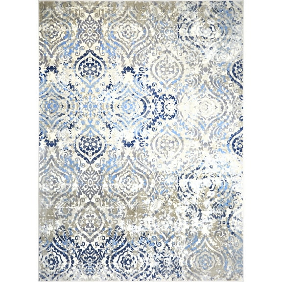 Home Dynamix Melrose Audrey Moroccan Ogee Damask Area Rug, Ivory/Blue, 4'x5'4"