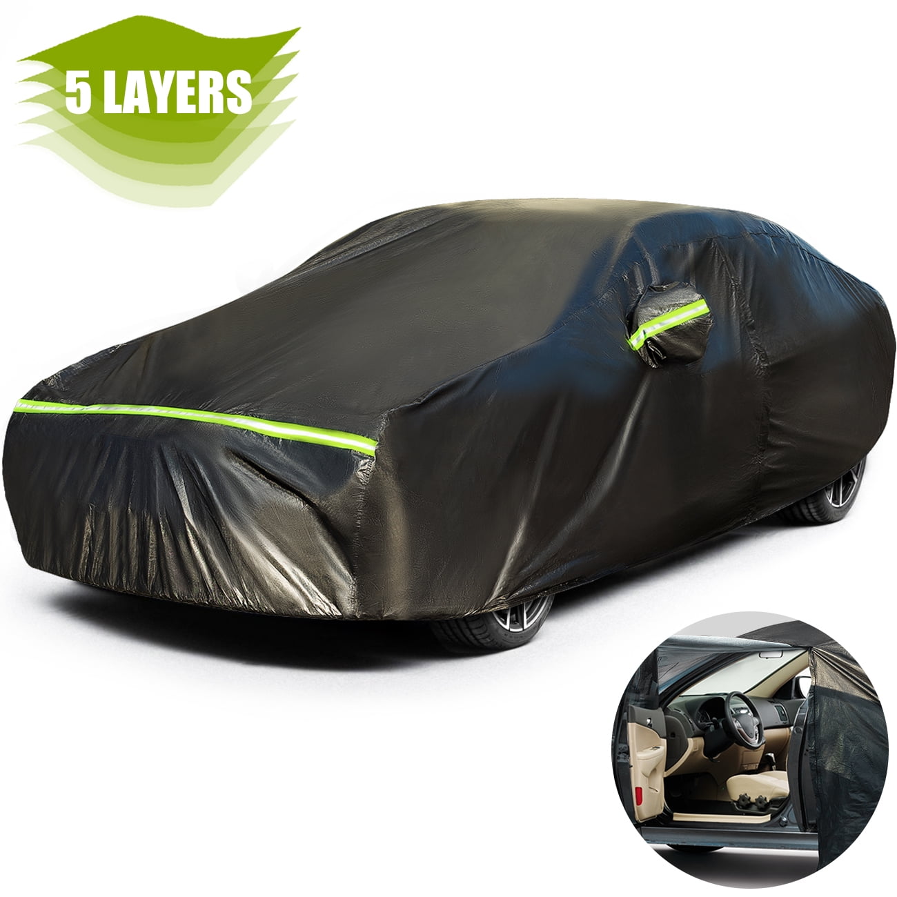 Favoto Full Car Cover Sedan Cover Universal Fit 167-185 Inch 5 Layer Heavy Duty Sun Protection Waterproof Dustproof Snowproof Windproof Scratch Resistant with Storage Bag Sedan Cover 